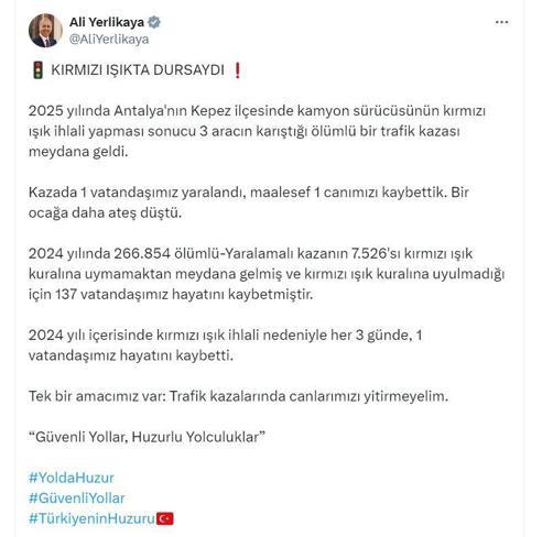 2024'te kırmızı ışık ihlali nedeniyle 137 kişi hayatını kaybetti