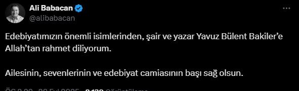 Başkan Erdoğan'dan Yavuz Bülent Bakiler için taziye mesajı