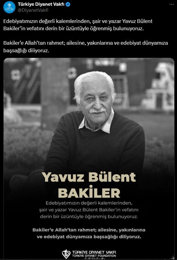 Başkan Erdoğan'dan Yavuz Bülent Bakiler için taziye mesajı