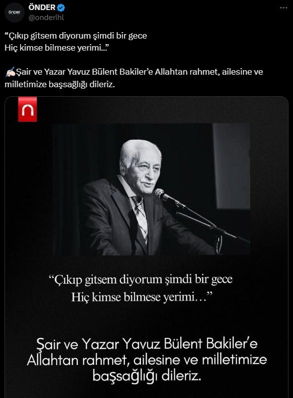 Başkan Erdoğan'dan Yavuz Bülent Bakiler için taziye mesajı
