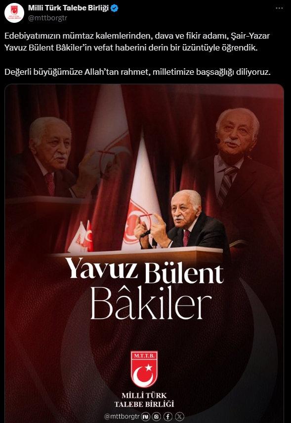 Başkan Erdoğan'dan Yavuz Bülent Bakiler için taziye mesajı