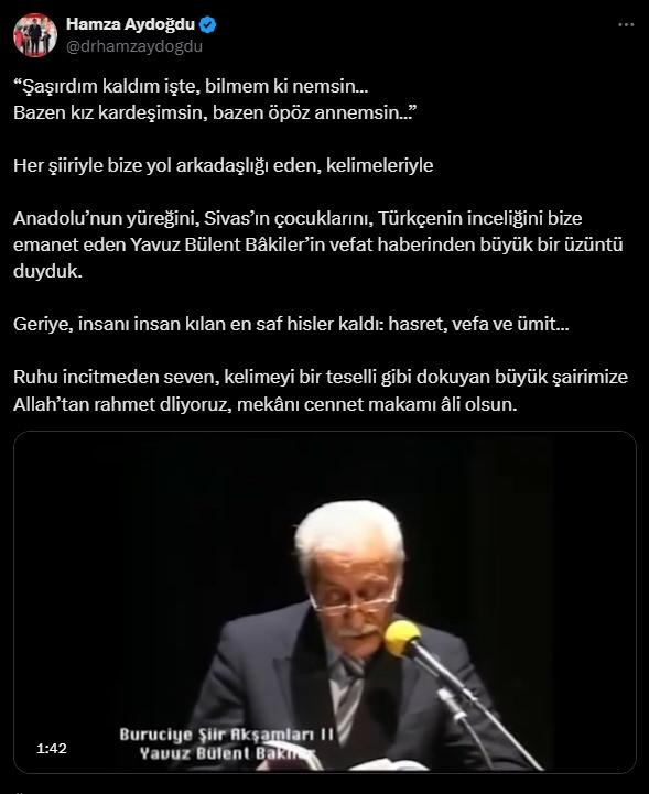 Başkan Erdoğan'dan Yavuz Bülent Bakiler için taziye mesajı