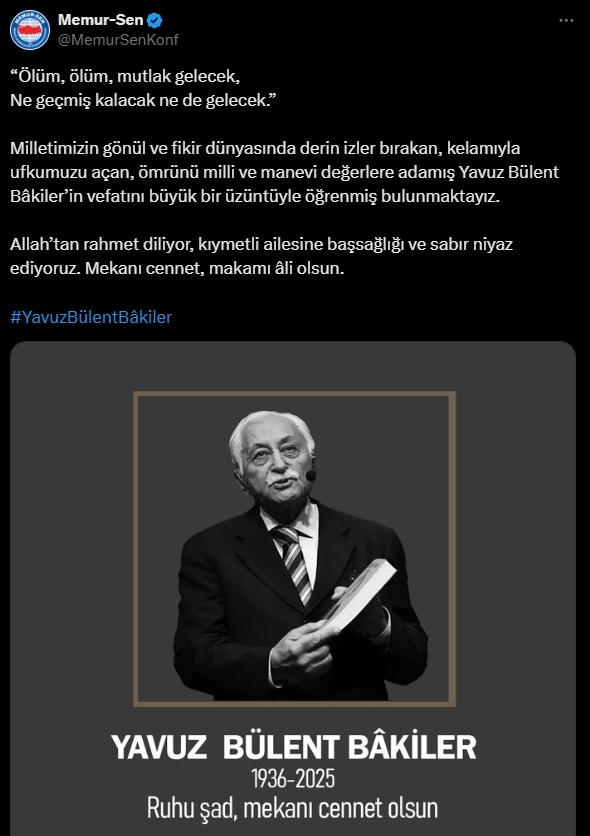 Başkan Erdoğan'dan Yavuz Bülent Bakiler için taziye mesajı