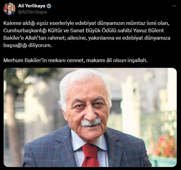 Başkan Erdoğan'dan Yavuz Bülent Bakiler için taziye mesajı