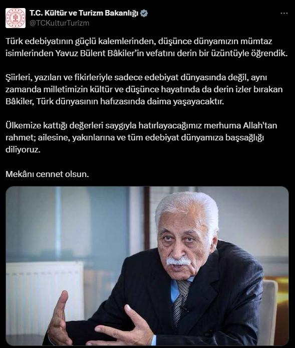 Başkan Erdoğan'dan Yavuz Bülent Bakiler için taziye mesajı