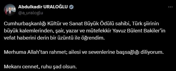 Başkan Erdoğan'dan Yavuz Bülent Bakiler için taziye mesajı