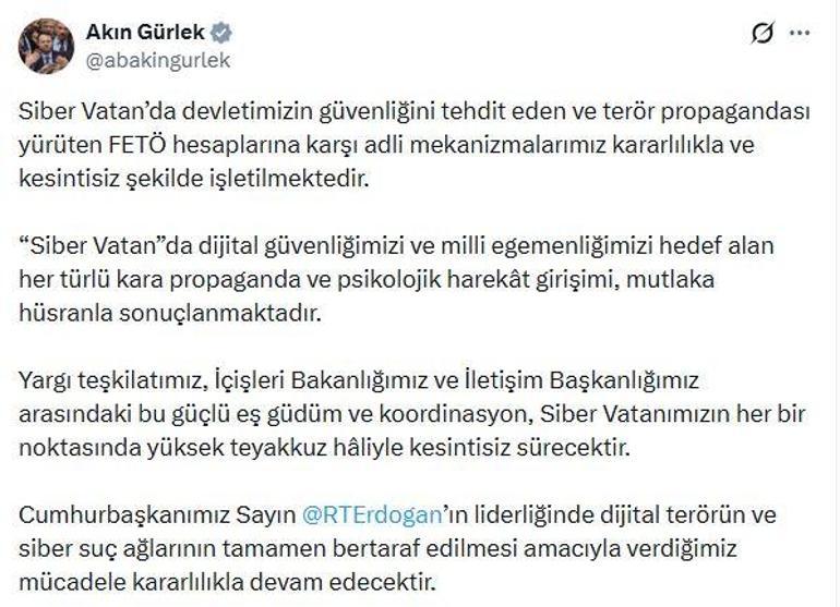 Bakan Gürlek: FETÖ hesaplarına karşı adli mekanizmalarımız kesintisiz işletilmektedir